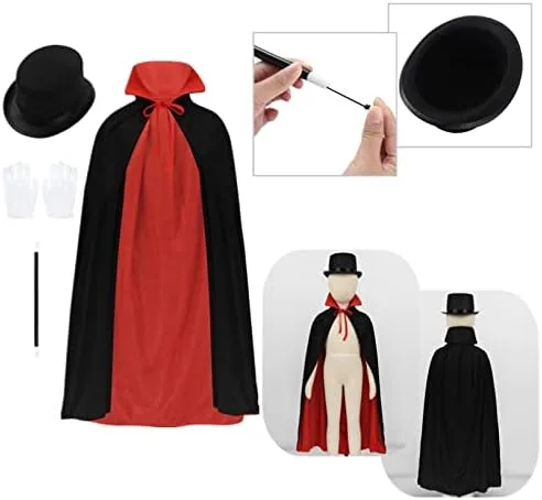 Vista 5 de RUNQHUI Disfraz de Halloween para niños, disfraz de mago, capa completa con accesorios