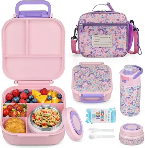 Vista 9 de Itslife Caja Bento para niños, contenedor de comida aislado, lonchera para niños, termo de 7 onzas para comida caliente, botella de agua térmica
