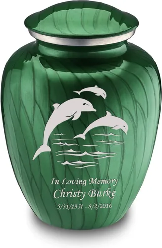 Vista 14 de Geturns Embrace - Urnas de cremación personalizadas de delfines para cenizas humanas, urna funeraria grande de color rojo brillante para mujeres