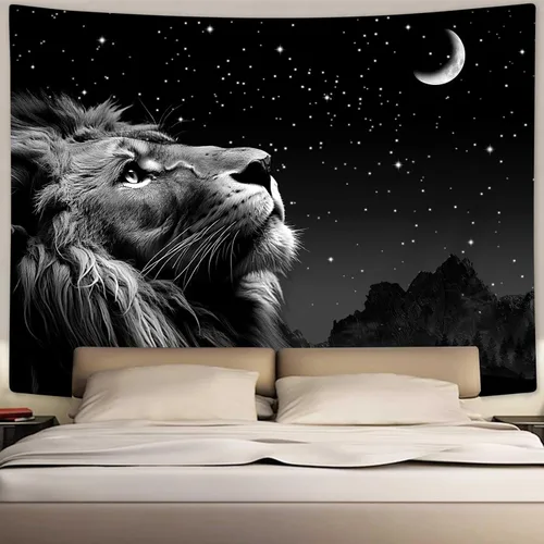 Vista 7 de Boziqr Cool Lion - Arte de pared para colgar en la pared, estrellas espaciales y luna, arte de pared para hombres, estético negro para colgar