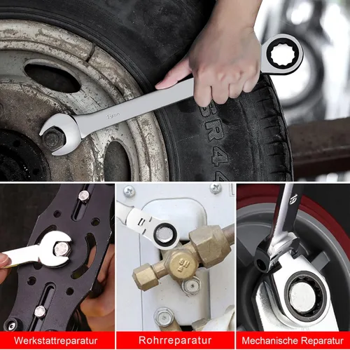 Vista 8 de WISEUP Llave de trinquete, llave CR-V de acero al cromo-vanadio de 0.315 in, llaves combinadas ajustables de 180 °, llave de trinquete de doble