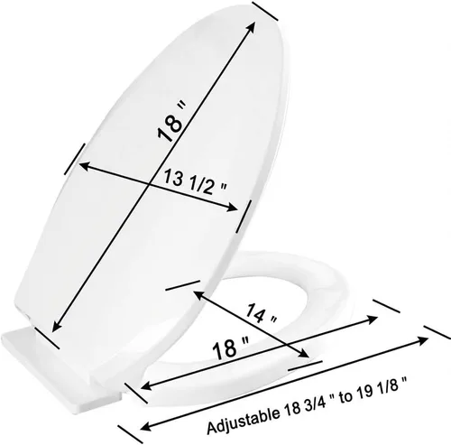 Vista 3 de Renovators Supply Manufacturing Asiento de inodoro de plástico blanco de cierre suave con hardware de montaje ajustable asiento de inodoro alargado