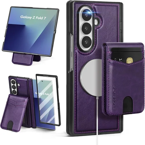 Vista 8 de SkyEagle Funda Cartera magnética desmontable compatible con Magsafe para Samsung Galaxy Z Fold 7 con tarjetero Protector de pantalla integrado