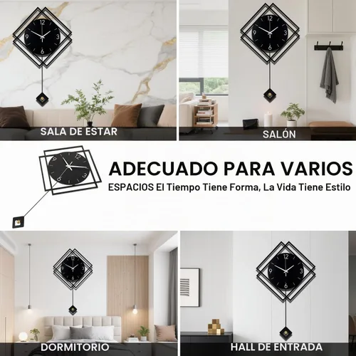 Vista 5 de Reloj de pared con péndulo, silencioso de calidad de cuarzo operado con batería, relojes de pared grandes modernos para decoración de sala de estar