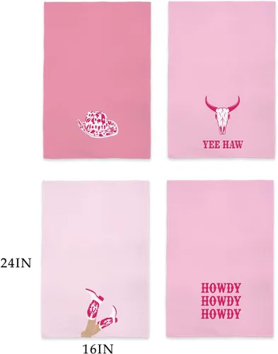 Vista 3 de QODUNG Pink Preppy Howdy Yeehaw Western Cowgirl Boots Hat Bull Skull Toallas suaves de 16 x 24 pulgadas, juego de 4, toallas de mano de tela