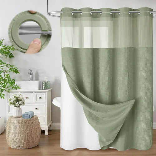 Vista 20 de Aqua - Juego de cortina de ducha y forro sin gancho, cortina de ducha waffle de hotel con forro 75" L x 72" A