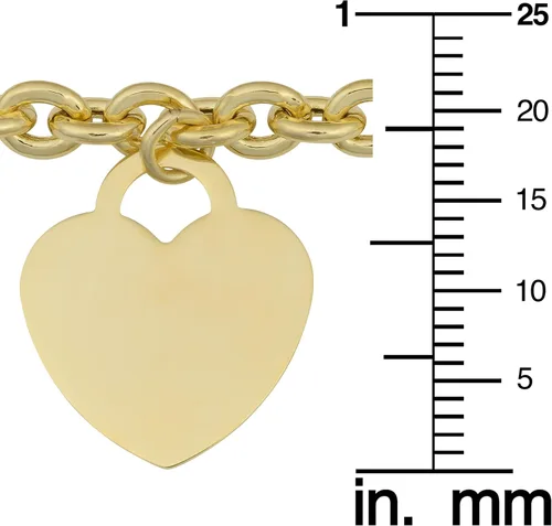 Vista 3 de Kooljewelry Pulsera de oro amarillo de 14 k con dije de corazón Rolo Link (7,25 pulgadas), Oro amarillo