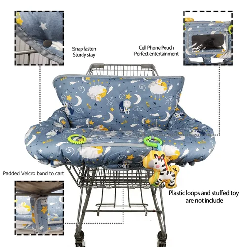 Vista 4 de Funda para carrito de compras, cubierta de carrito para bebés, Funda acolchada para silla alta, cojín de asiento reversible dividido, bolsa
