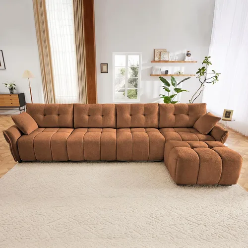 Vista 20 de Leyu&Hafort Sofá modular seccional, sofá modular Cloud con asiento profundo, moderno sofá modular con otomana móvil, sofá de felpilla con almohadas
