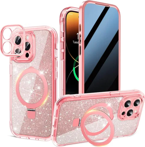 Vista 28 de Funda magnética de privacidad para iPhone 17 Pro Max [Cartulina Aurora con purpurina] [Soporte magnético invisible] protector de pantalla integrado