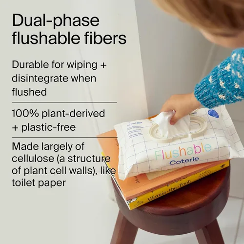 Vista 4 de Toallitas desechables Coterie para niños pequeños, diseñadas para el entrenamiento del orinal, seguras para pieles sensibles, hipoalergénicas, 99%
