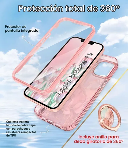 Vista 2 de Btscase Funda compatible con iPhone 13, protector de pantalla integrado con soporte de anillo de 360°, cuerpo completo, doble capa, resistente, a