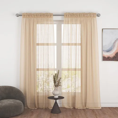Vista 77 de UPOPO Paneles de Cortina Beige Pequeños Cortinas Transparentes de Gasa de 16 Pulgadas de Largo Cortinas de Cocina de Voile con Textura de Lino