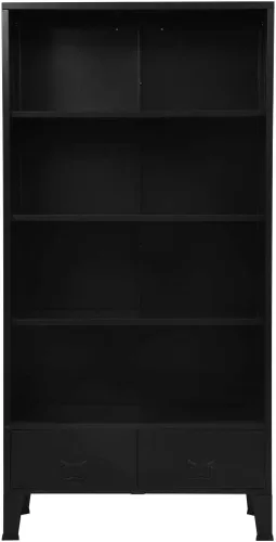Vista 6 de vidaXL Estantería industrial de acero – Muebles independientes negros con estantes, cajones y etiquetas de nombre para oficina y hogar
