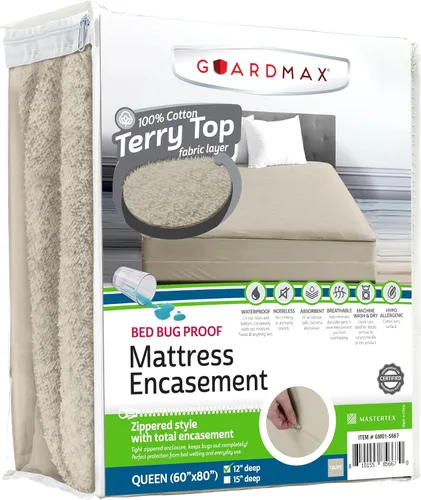 Vista 99 de Guardmax Funda de colchón individual con cremallera, protector de colchón 100% impermeable, suave y absorbente de algodón de rizo superior