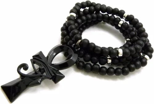 Vista 3 de Para hombre egipcio de ojo de Heru Ankh Cruz colgante y 30" collar de cadena de abalorio de madera