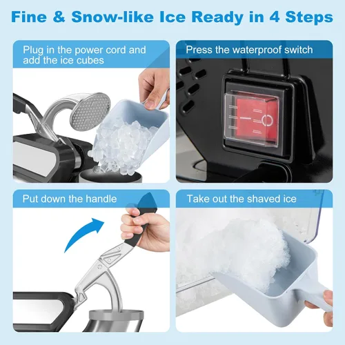Vista 8 de COSTWAY Trituradora de hielo eléctrica, máquina de cono de nieve de 660 libras/h con cuchillas dobles, máquina de hielo afeitado aprobada por ETL