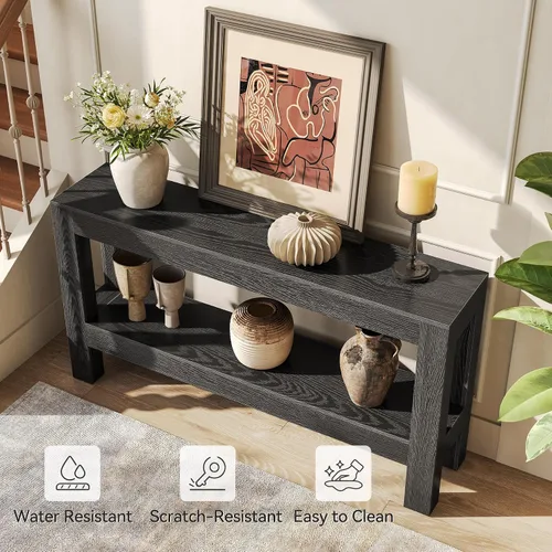 Vista 6 de LITTLE TREE - Mesa de consola de 63 pulgadas en negro para entrada, mesa estrecha y larga de madera para sala de estar, pasillo, sofá, entrada