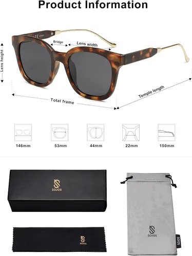 Vista 5 de SOJOS Lentes de sol polarizados cuadrados clásicos para mujeres y hombres, retro, modernos, protección ultravioleta UV400 SJ2050