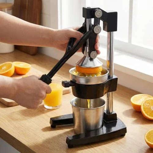 Vista 3 de Cast Iron Citrus Juicer, Extra-Large Commercial Grade Manual Hand Press, Heavy Duty Countertop Squeezer for Fresh Orange Juice (Black)