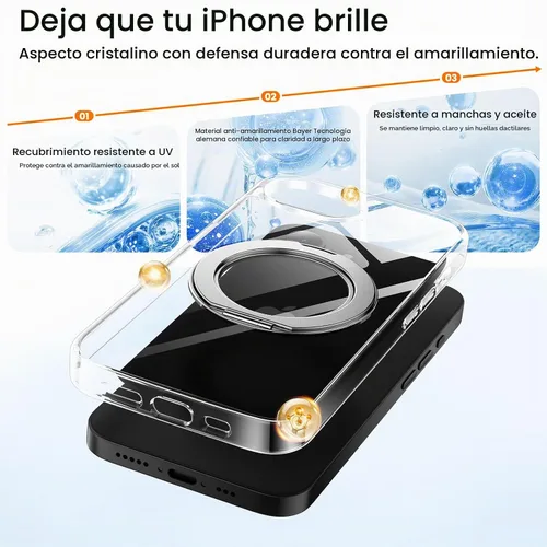 Vista 5 de Funda con soporte de anillo de 360° para iPhone 16E/17E con 2 protectores de pantalla, compatible con MagSafe, antiamarilleo y resistente a
