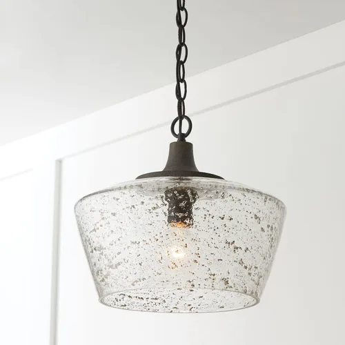 Vista 3 de Capital Lighting 347611CK Clive - Lámpara colgante de techo con cúpula de cristal sembrado de madera de mango cepillado y piedra, 1 luz de 100