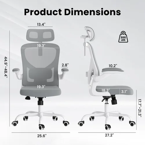 Vista 2 de Ergonomic Office Chair, Mesh Desk Chair with Lumbar Support, 300LBS High Back Home Office Chair with Adjustable Headrest and Flip-Up Arms