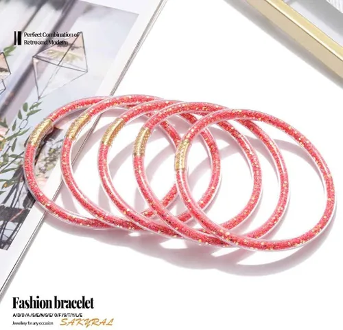 Vista 5 de Sakytal Pulsera de gelatina con purpurina y lazo, juego de pulseras de silicona apilables, con relleno de gelatina brillante para mujeres y niñas