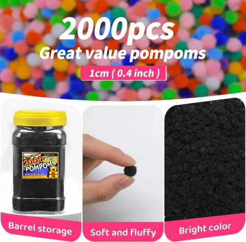 Vista 2 de Bundooraking Pompones negros, 0.4 pulgadas (1cm), 2000 piezas - Perfectos para manualidades