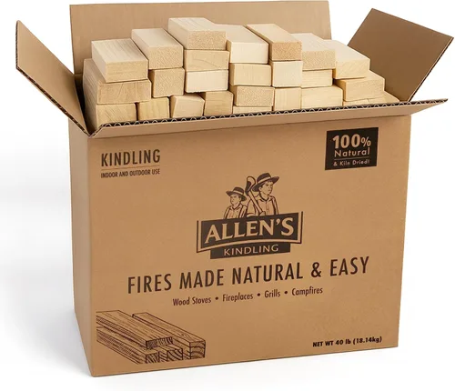 Vista 8 de Allen's Madera de Encendido Natural – Caja de 8 LB de Palillos Iniciadores de Fuego Secados al Horno para Fogatas, Estufas de Leña y Barbacoas