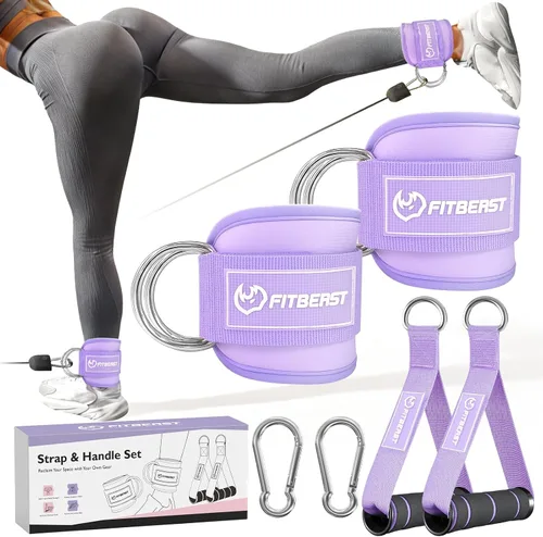Vista 7 de FitBeast Ankle Straps for Cable Machines Women, Gym Ankle Straps & Handles Ankle Strap and Gym Handles, Glute Kickback Ankle Strap for Resistance