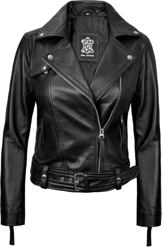 Vista 2 de Decrum Chaqueta de cuero para mujer - Chaqueta de cuero asimétrica estilo motocicleta para mujer