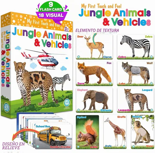 Vista 2 de My Touch and Feel - Tarjetas didácticas de doble cara con imagen bilingüe en inglés y español para bebés, niños pequeños, niños, aprender animales