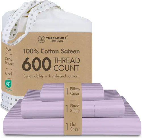 Vista 55 de Threadmill Sábanas de tamaño matrimonial, 100 % algodón puro de 600 hilos, 4 piezas, damasco, gris oscuro, calidad de hotel, sábanas de algodón