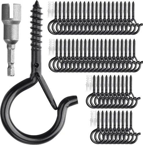 Vista 12 de PlusRoc Paquete de 20 ganchos de tornillo para colgar plantas al aire libre Negro