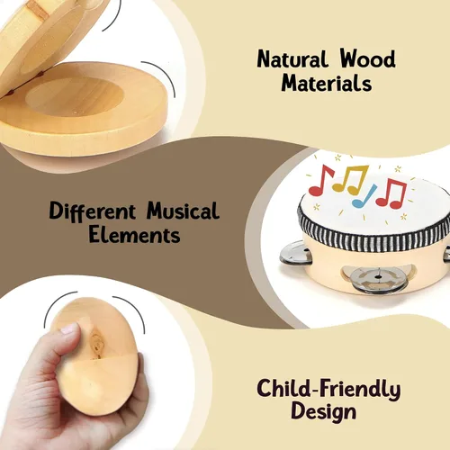 Vista 5 de Juego de instrumentos musicales para niños pequeños, juguetes Montessori de madera para bebés, juguetes musicales sensoriales para niños pequeños