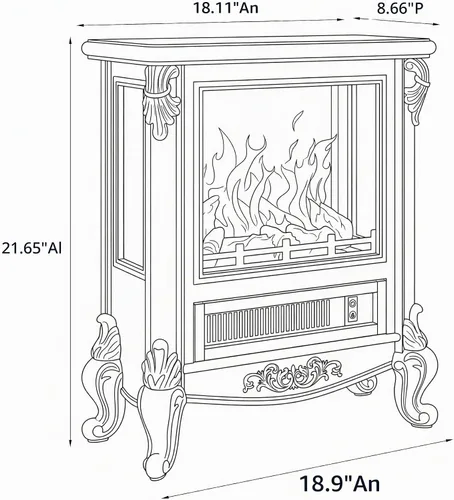 Vista 9 de Estufa de chimenea eléctrica con control remoto, calentador interior de Blanco antiguo
