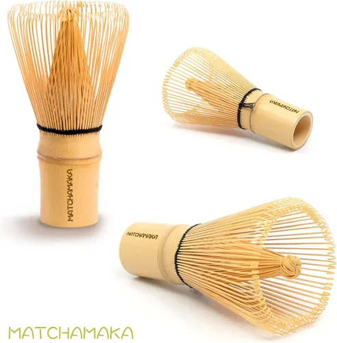 Vista 2 de Batidor de té verde matcha prémium – 100 puntas – MATCHAMAKA tradicional japonés de bambú matcha – té verde, leche matcha, polvo ceremonial matcha