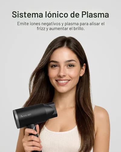 Vista 4 de ANNLARY Secador de pelo con peine Secador de pelo de 1800 W con difusor para cabello rizado Secador de pelo iónico de plasma para control