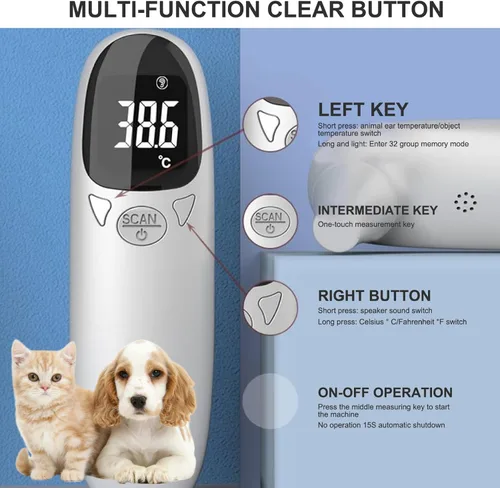 Vista 6 de Termómetro de oído para mascotas, termómetro preciso de temperatura de oído de 89.6-109.2 °F, digital recargable por USB de 5 x 1.5 para mascotas