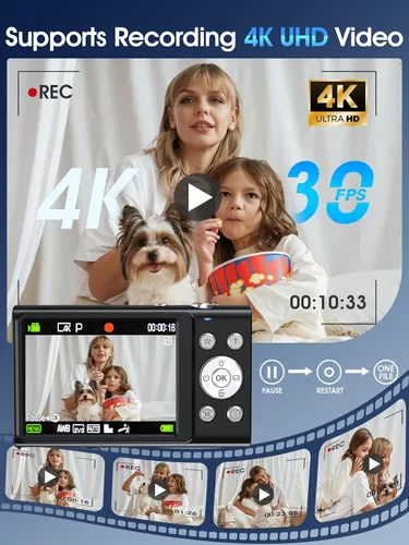 Vista 3 de Cámara digital, cámara de videoblogs 4K con enfoque automático para fotografía con tarjeta de 32 GB, cámara digital compacta portátil de 48