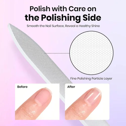 Vista 2 de Beetles - Lima de Uñas de Vidrio para Uñas Naturales Paquete de 3 – Limas de Uñas de Vidrio de Doble Cara con Estuche Grabado Cuidado Suave de Uñas