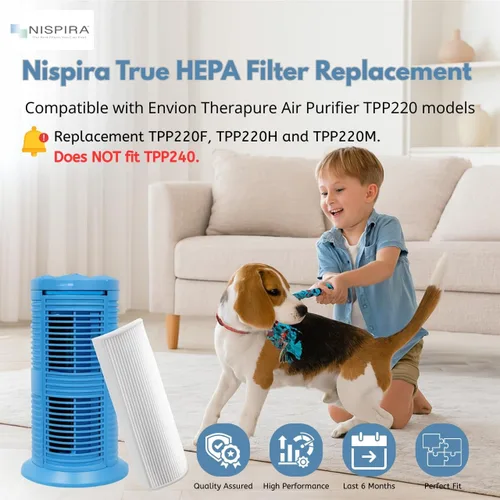 Vista 2 de Nispira Paquete de 2 filtros de repuesto TPP220F TPP220 compatibles con el purificador de aire Envion Therapure TPP220, TPP220H y TPP220M True HEPA