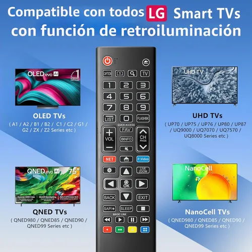 Vista 4 de Control remoto retroiluminado universal para LG Smart TV Control Remoto Reemplazo for All LG TV Remote Touch-Activated Soft Backlight, Gentle