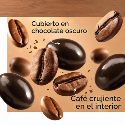 Vista 5 de Granos de café expreso cubiertos de chocolate oscuro, aperitivo de caramelo de café, bolsa de 15 onzas