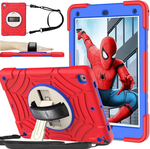 Vista 7 de BMOUO Funda para iPad de 6ª/5ª generación/Air 2, para iPad de 9.7 2018/2017 con protector de pantalla, soporte giratorio 360º y correa de mano y Azul