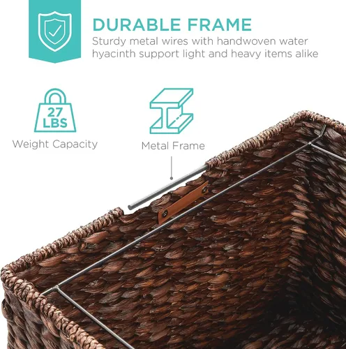 Vista 5 de Best Choice Products Archivador Rodante de Jacinto de Agua Tejido a Mano, Organizador de Archivos Móvil para Carpetas Colgantes con Tapa y Ruedas