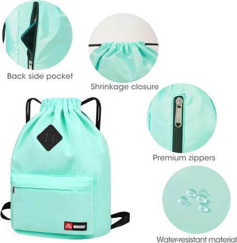 Vista 5 de WANDF Mochila de nailon con cordón espacio para zapatos resistente al agua para gimnasio compras deporte o yoga