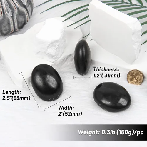 Vista 2 de Piedra de palma de turmalina negra, 2 piedras energéticas de bolsillo de turmalina negra, piedra de preocupación de cristal curativo suave Turmalina