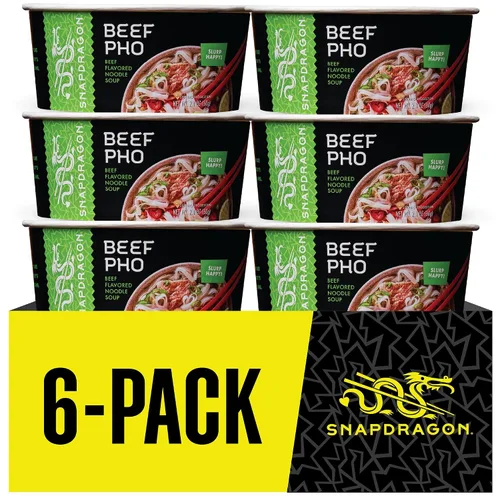 Vista 7 de Snapdragon Pho Bowls - Paquete de 6 fideos instantáneos con caldo de carne vietnamita para sorber y fideos de taza de arroz sin gluten. Microondas
